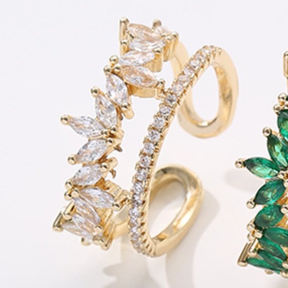 3/$35 Gold Plated Copper Open Ring Clear Cubic Zirconia Double Row Diamond - Picture 6 of 6